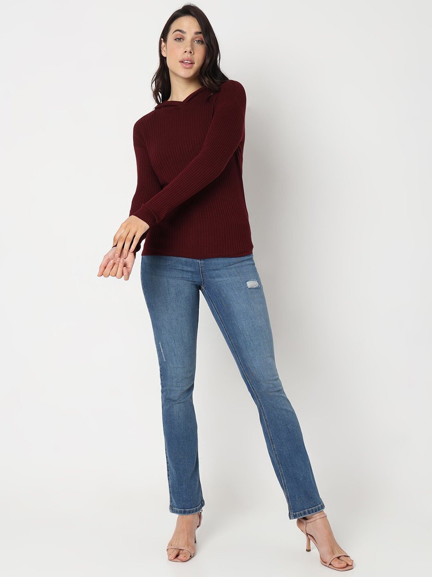Vero Moda Maroon Slim Fit Hoodie