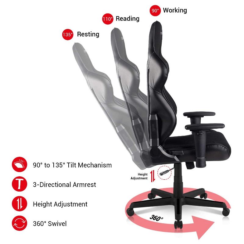 DXRacer OH/RAA106/NR Racing Series Adjustable Ergonomic Gaming Home Office Desk Chair with Lumbar Support, Swivel Base, Wheels, and Headrest, Black