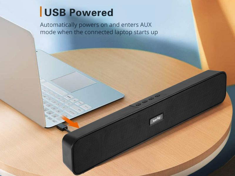 PORTABLE SPEAKER E91 Computer Speaker, Bluetooth 5.0 Wireless PC Soundbar, Stereo USB Powered Sound Bar Speaker for Computer Laptop Smartphone Tablet Game Console, Aux Connection, Black