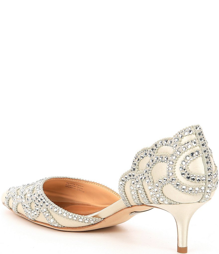 Badgley Mischka Ginny Satin And Suede Jeweled d'Orsay Pumps