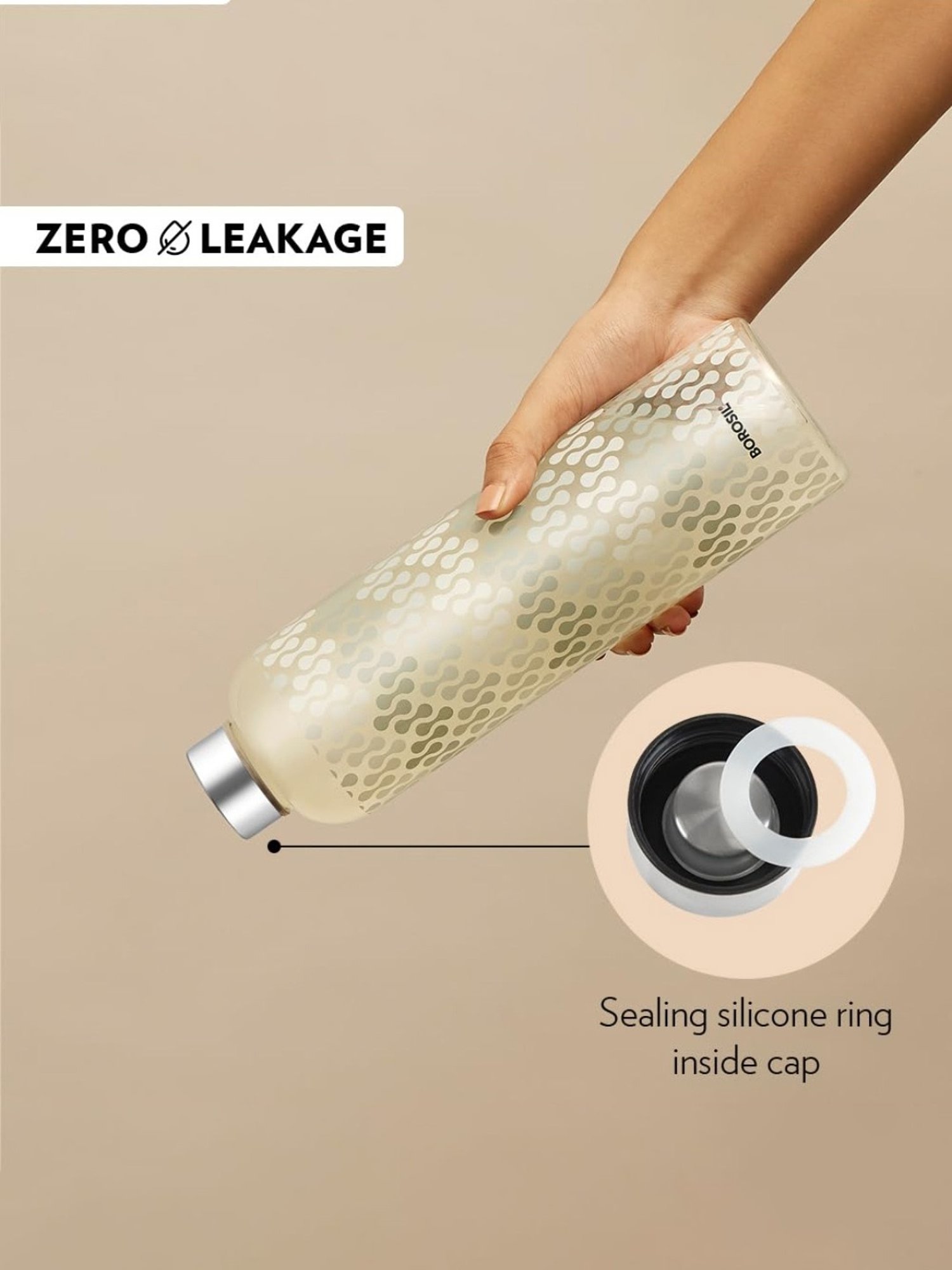 Borosil Water Bottle with Fridge Safe & Leakproof Set of 2 (Transparent, 550 ml)