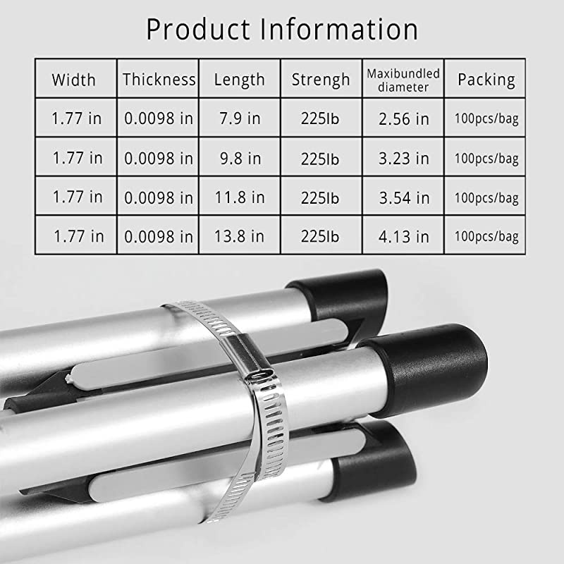 Heavy Duty 304 Stainless Steel Cable Ties Wrap Coated Self Locking Metal Zip Ties (Stainless Steel, 3.94 inch)