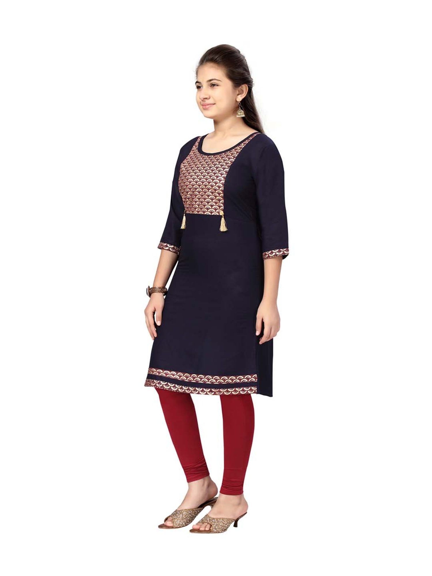 Aarika Kids Navy Cotton Printed Kurti
