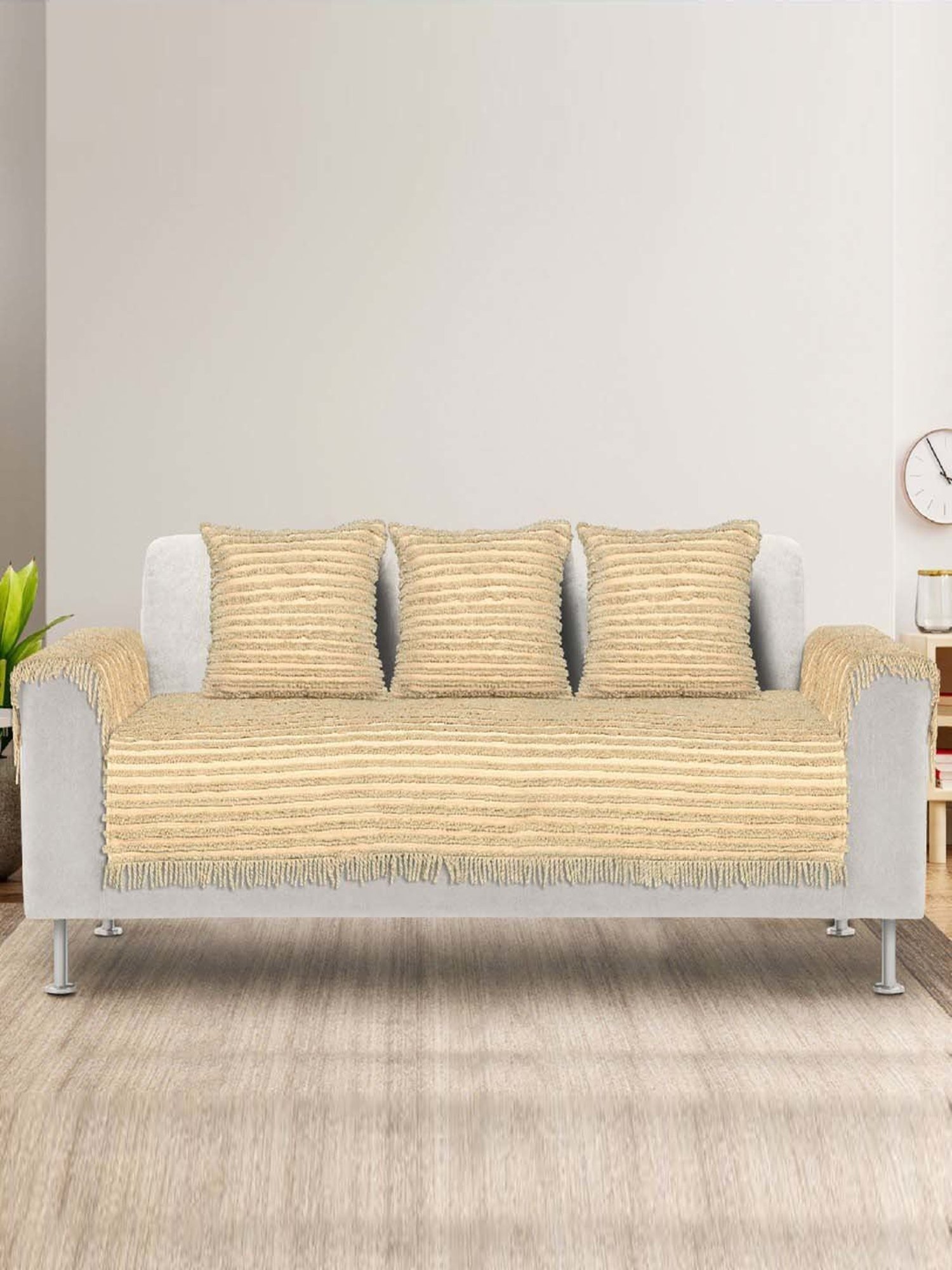 Saral Home Easy Living Beige Microfiber Axis Sofa Cover Set