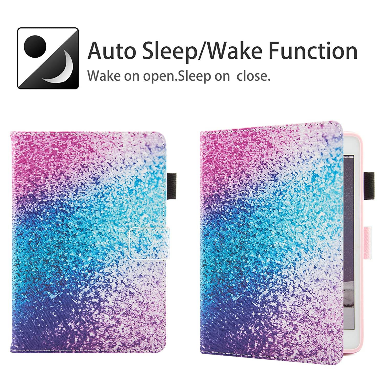 Dteck Flip Case for iPad 9.7" 6th/5th Generation - Pretty Smart Stand Case PU Leather Protective Pocket Cover with Auto Sleep Wake for Apple iPad 9.7 Inch 2017 2018/ iPad Air/iPad Air 2-Rainbow Sand