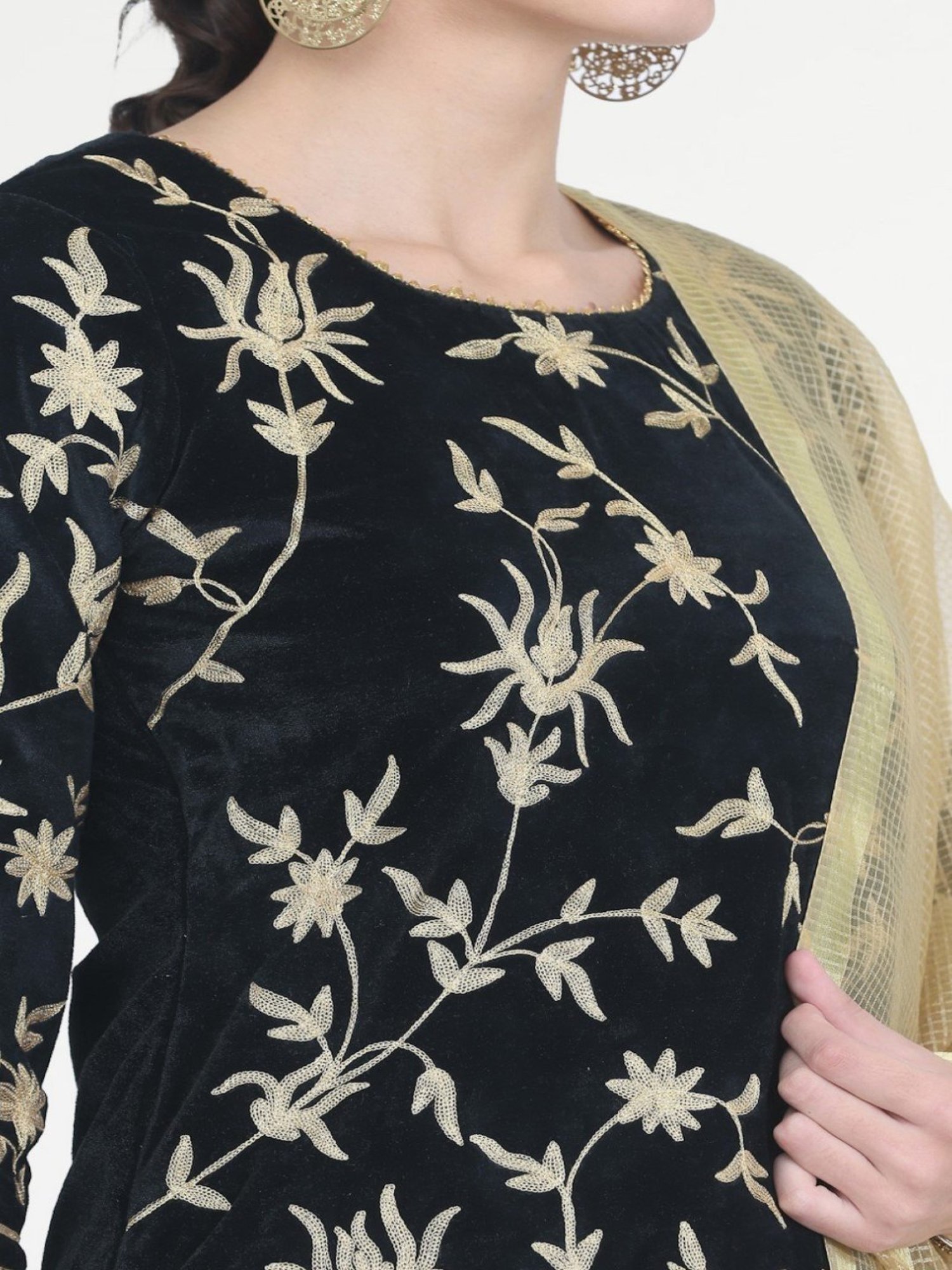 Kaanchie Nanggia Black Embroidered Kurta Skirt with Chanderi Dupatta