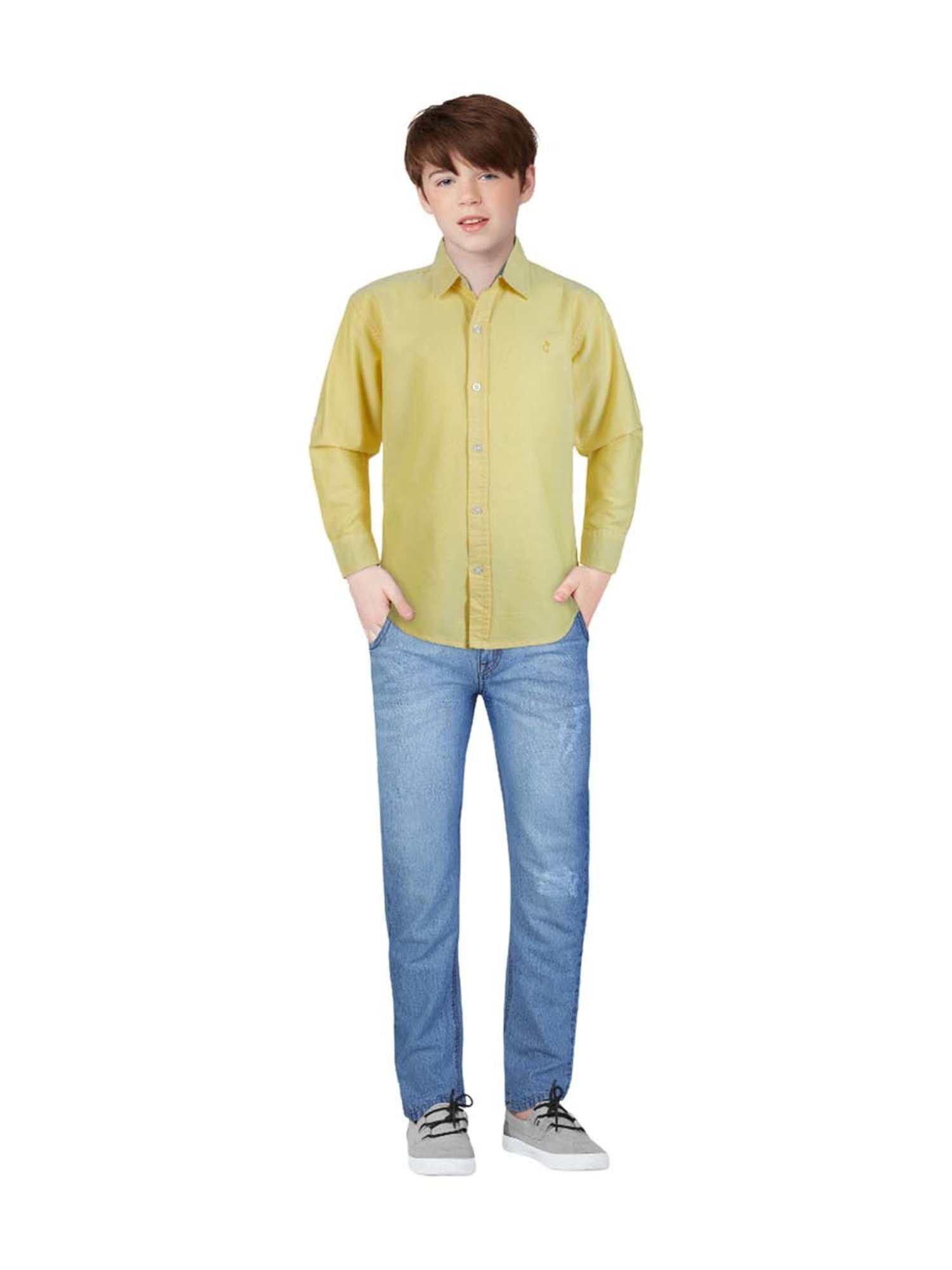 Gini & Jony Kids Yellow Cotton Regular Fit Full Sleeves Shirt