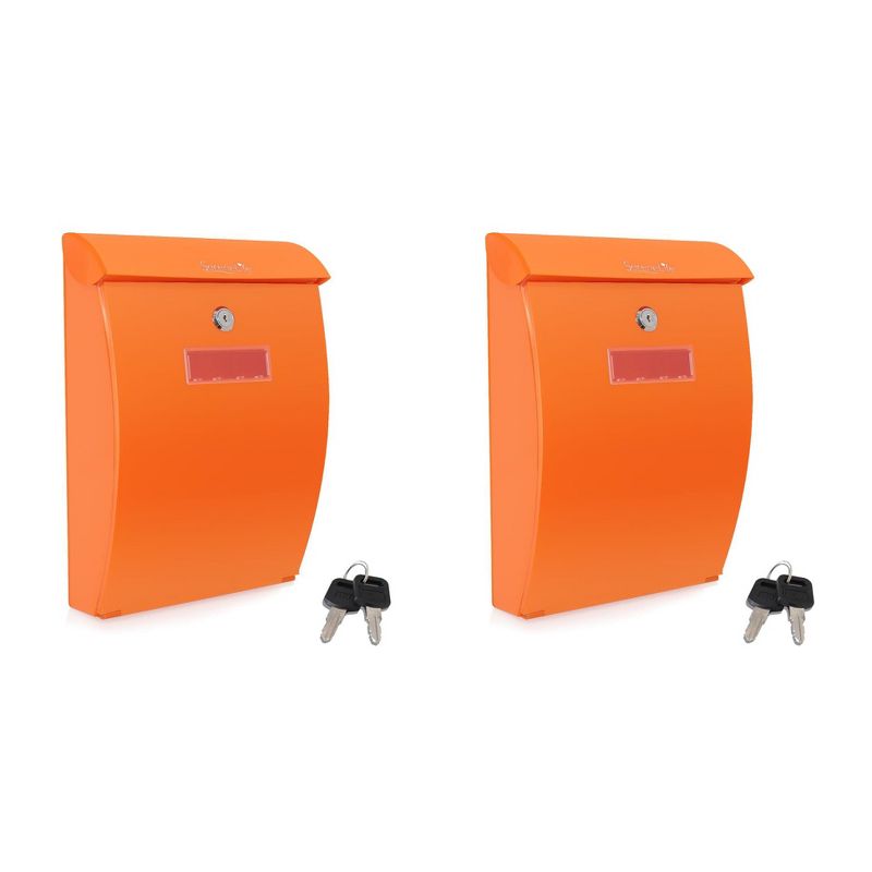 SereneLife SLMAB35 Home Indoor Outdoor Reinforced ABS Plastic Wall Mount Secure Locking Mailbox Magazine Newspaper Holder with Keys, Orange (2 Pack)