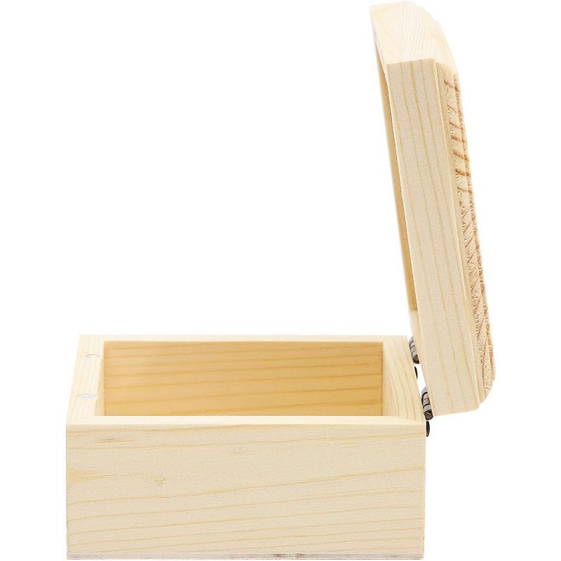 6 Pack Unfinished Natural Wooden Boxes with Hinged Lid for Jewelry, Beads, Coins, Art and DIY Craft Projects
