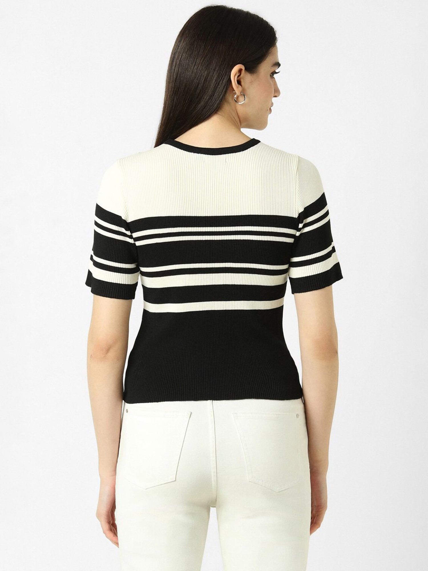 Van Heusen Black & Off White Striped Top