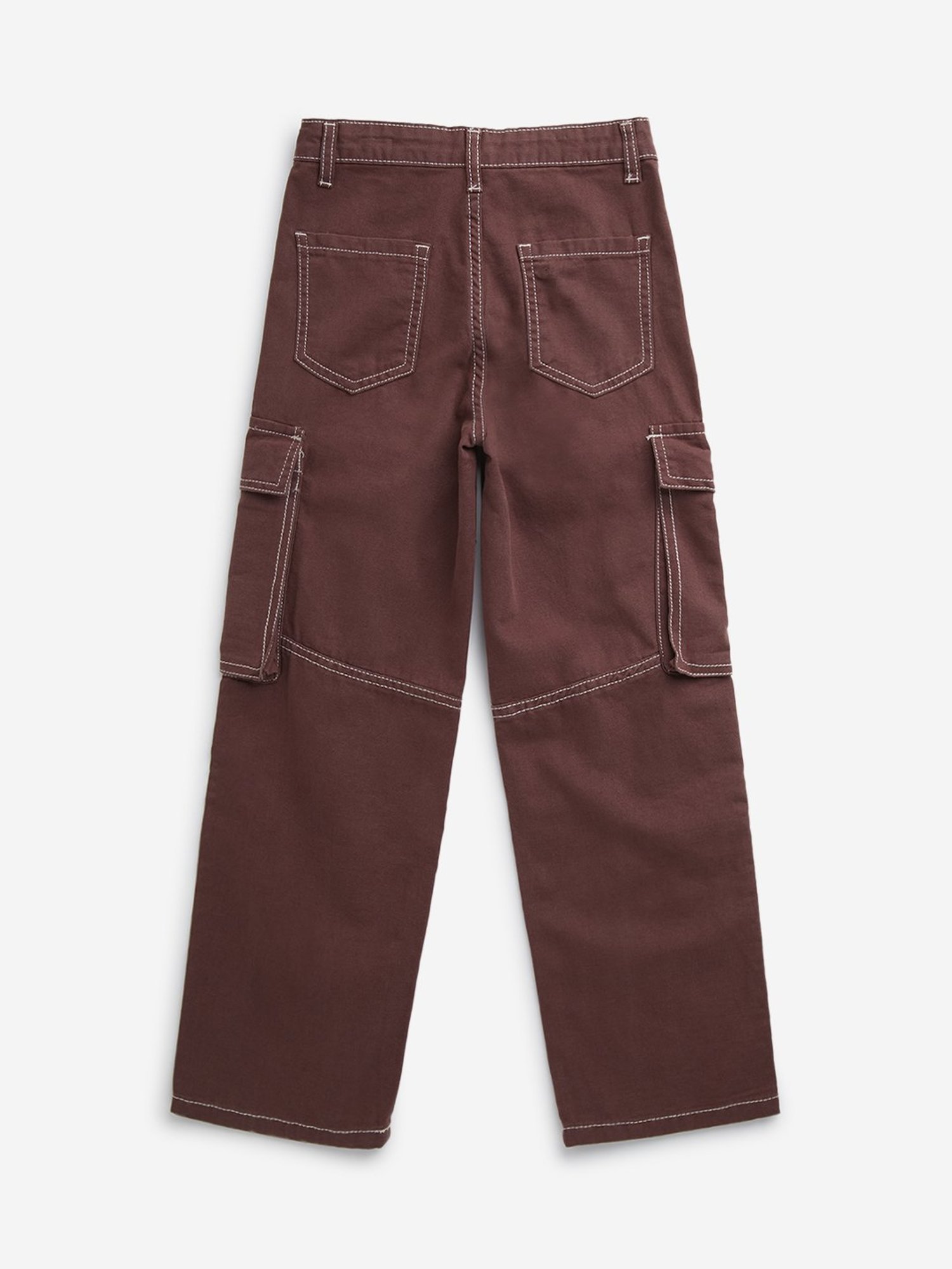 Y&F Kids by Westside Dark Brown Cargo-Style Mid-Rise Cotton Trousers