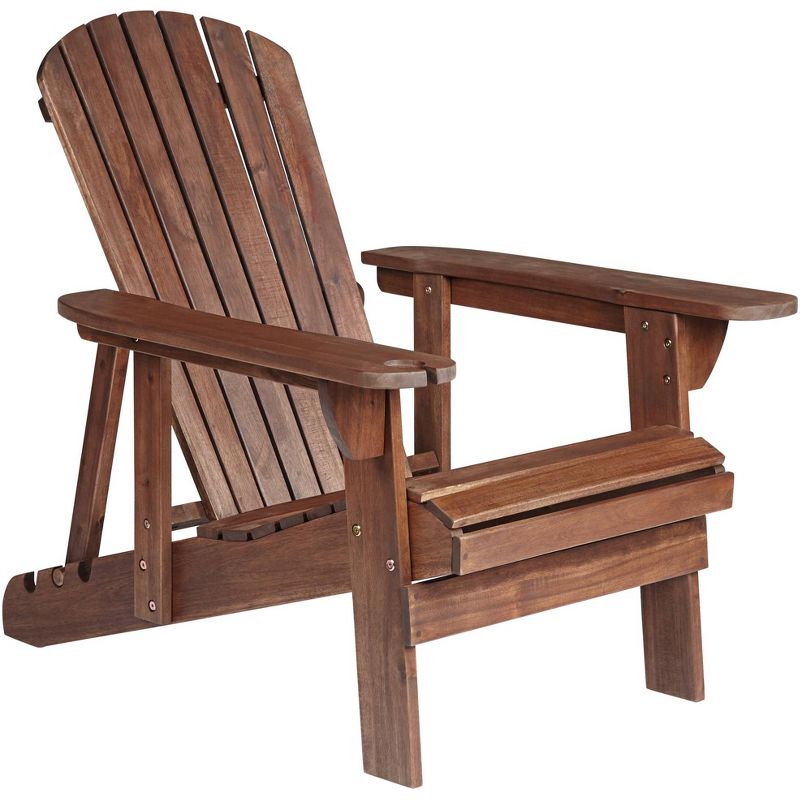 Teal Island Designs Kava Dark Brown Wood Outdoor Adirondack Chair w/ Wine Holder