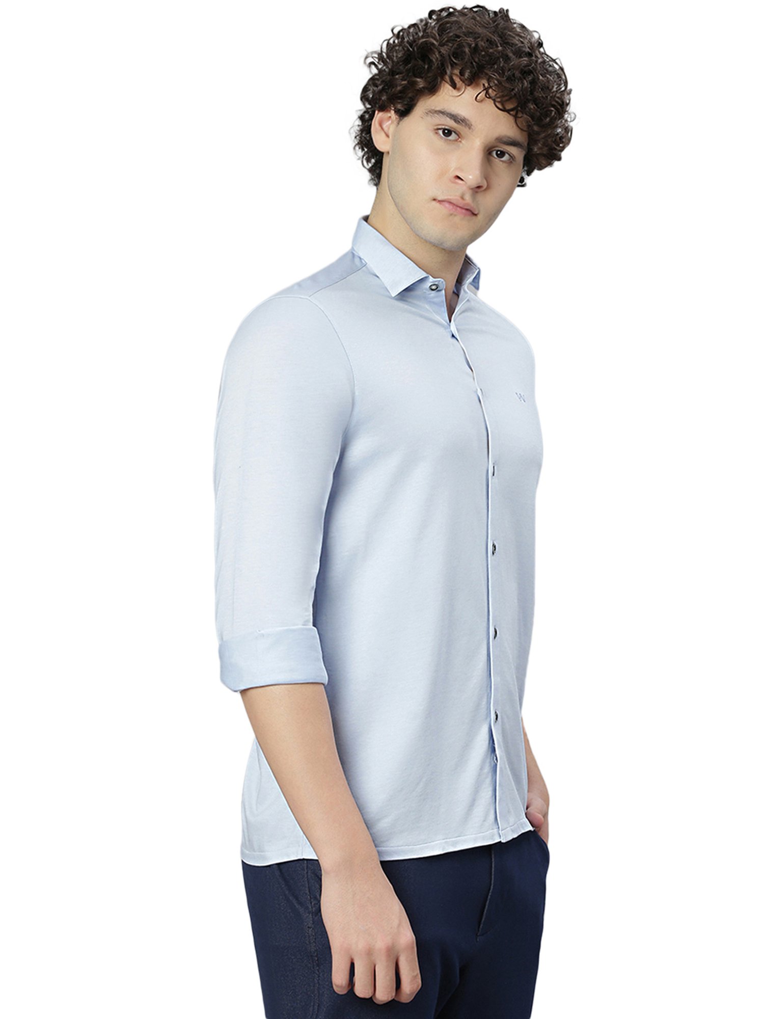 Slowave Sky Blue Regular Fit Cotton Shirt