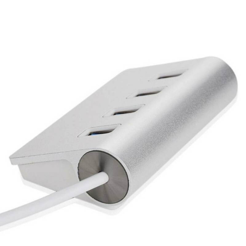 Silver Aluminum 4 Port USB 3.0 Hub up to 5Gbps Super High Speed Data Transfer for MacBook Air, Mac Mini, iMac, Laptop, PC, USB Flash Drives and More