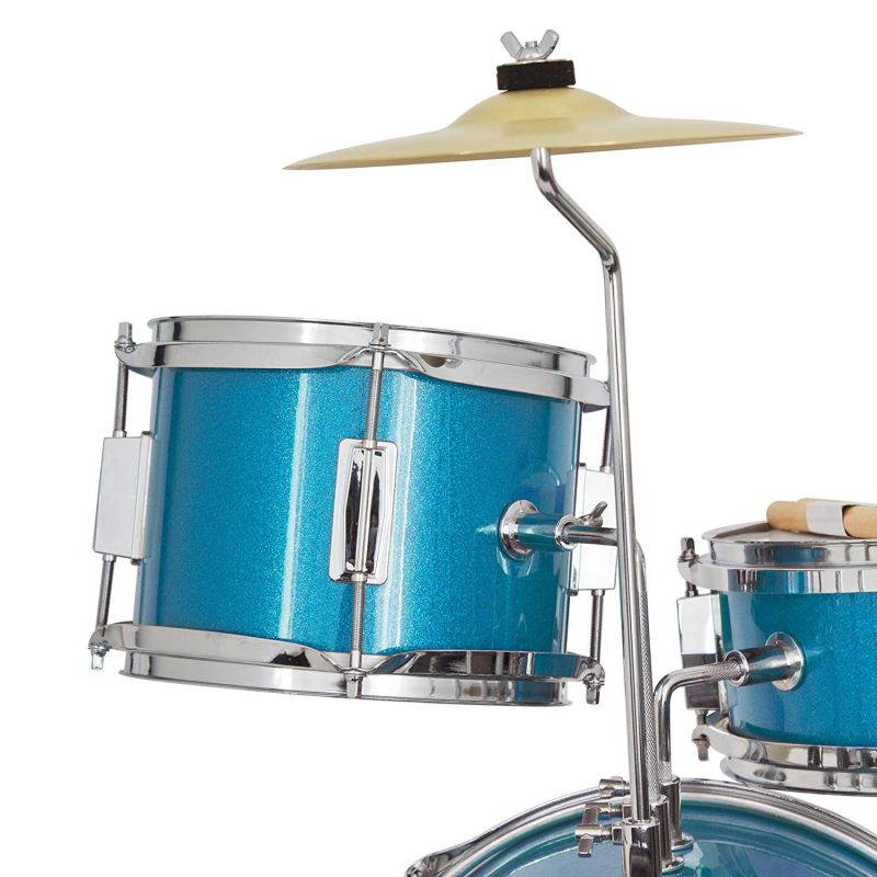 Mendini by Cecilio 13 inch 3-Piece Kids/Junior Drum Set with Throne, Cymbal, Pedal & Drumsticks (Blue Metallic)