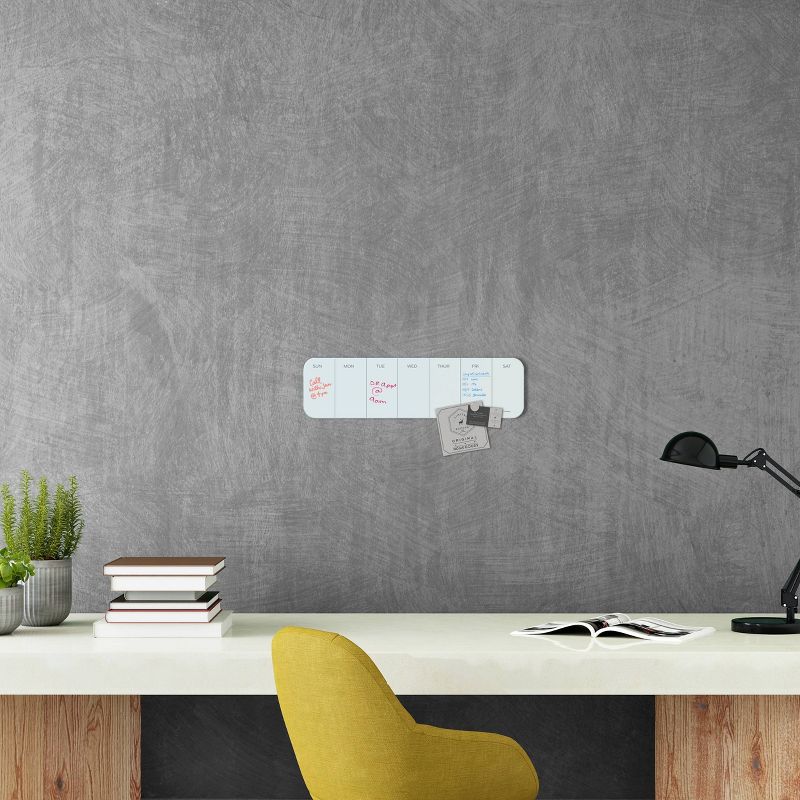U Brands 20"x5.5" Glass Dry Erase Weekly Planner Board White Frosted Surface