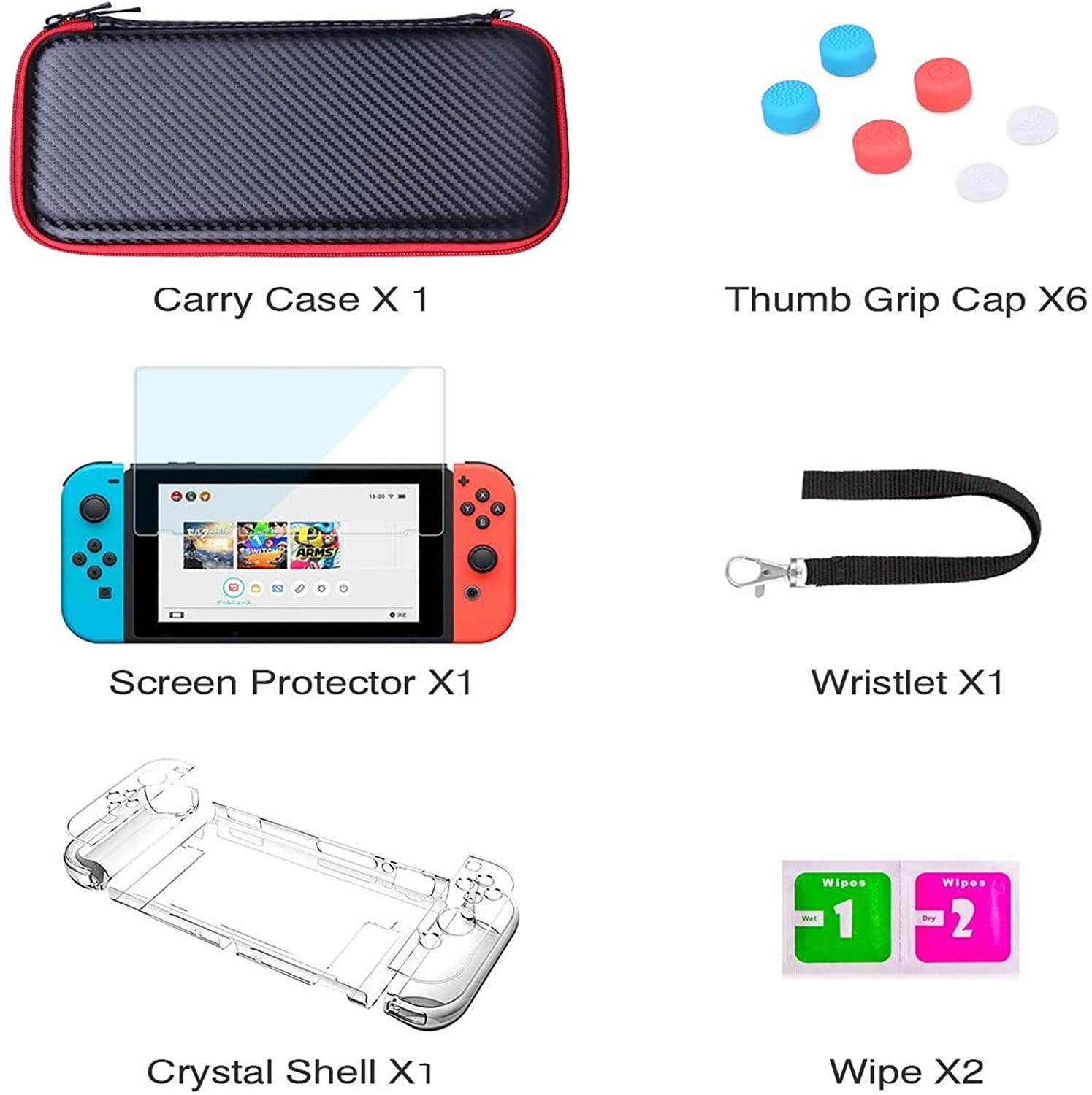 HEYSTOP Switch Carrying Case for Nintendo Switch Case with Screen Protector, 9 in 1 Nintendo Switch Accessories Kit and 6 Pcs Thumb Grip, Nintendo Switch Protective Case