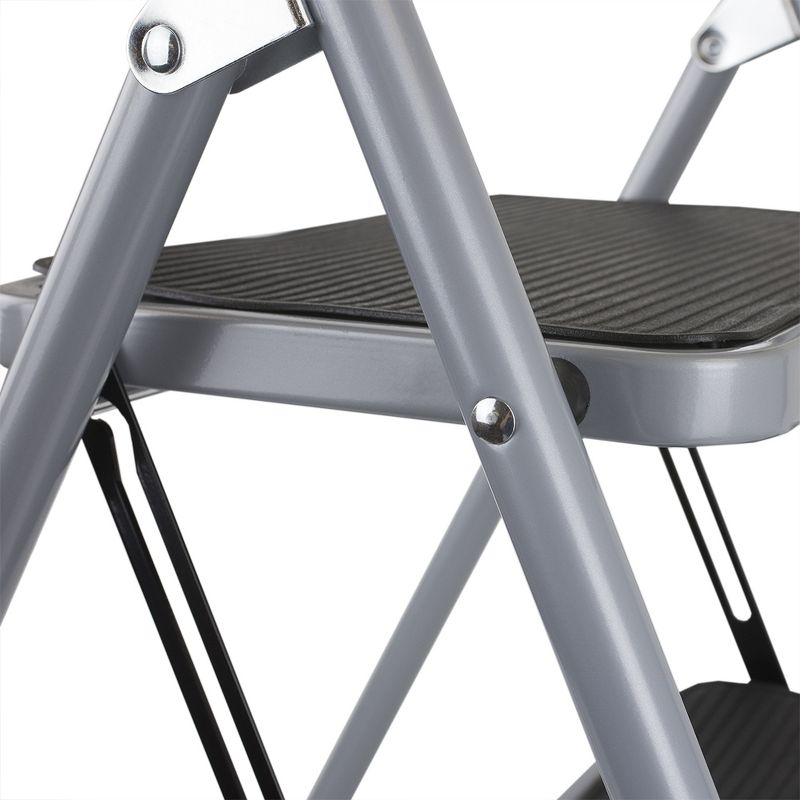 Home Basics Deluxe 2 Step Steel Ladder with Comfort Grip Handle and Non-Marring Feet