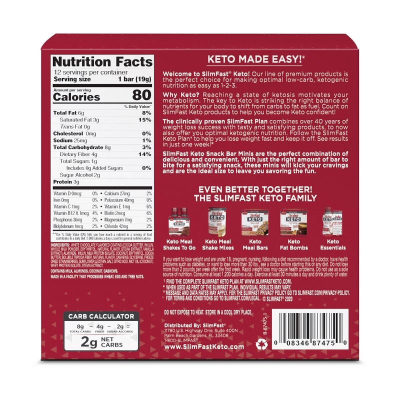 SlimFast Keto Fat Bomb Snack Bar Minis - Strawberry Topped Cheesecake - 12ct