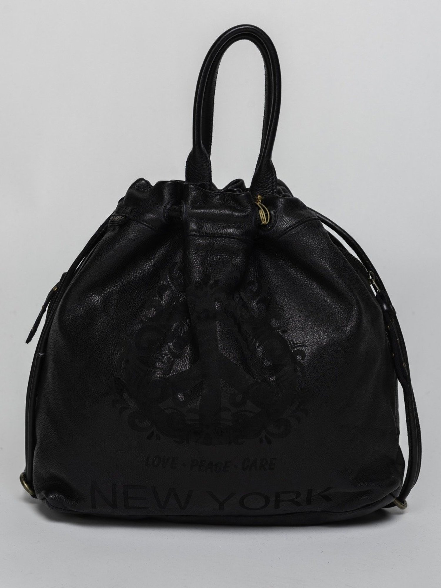 Art N Vintage Vitis Black Leather Printed Medium Backpack