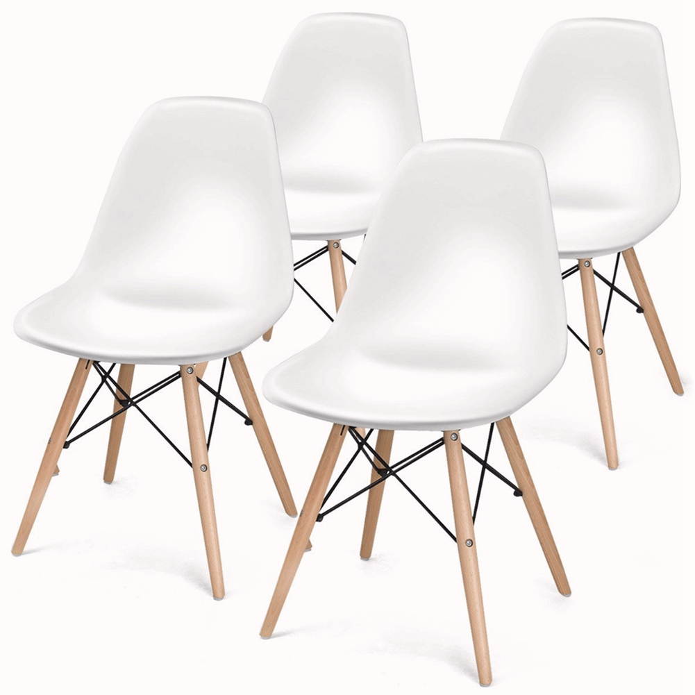 Furniture Modern Dining Room Eames Beech Wood Legs Armless PP Chair , Dining Chair, office Chair, lounge Chair,for Kitchen,Coffee room , office room, 4 pieces per cartons,White