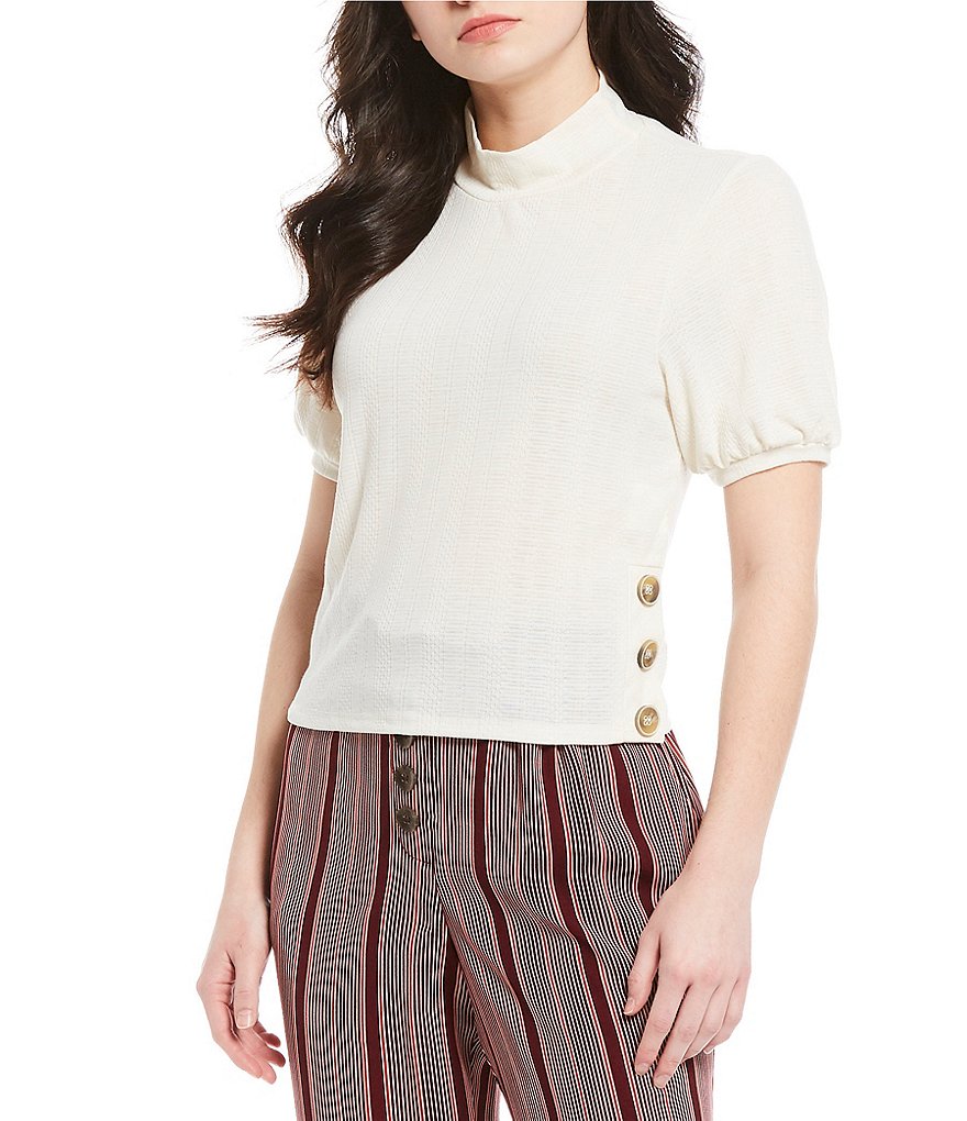Love & Piece Mock-Neck Button-Side Ribbed Knit Top