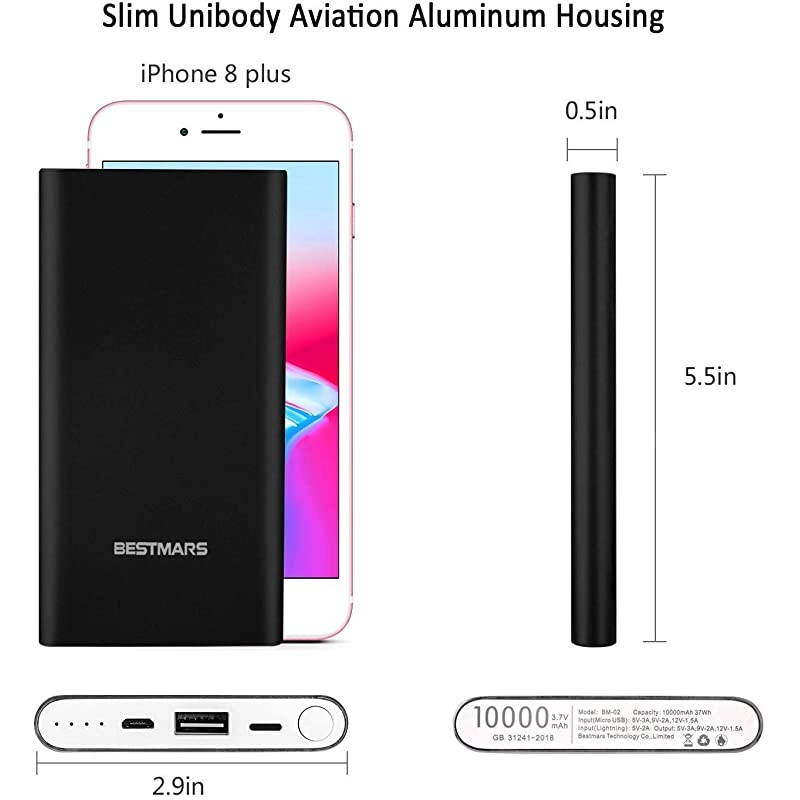 Quick Charge QC 3.0 Portable Charger Fast Charging Slim Compact Power Bank High Capacity Battery Pack Compatible with iPhone iPad Samsung Galaxy Cell Phone Android Smartphone and More (Black)