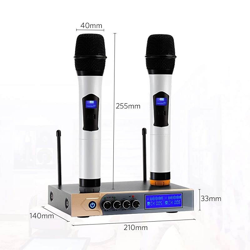 Bluetooth Wireless Microphone UHF Dual Channel Karaoke Microphone System with LCD Display Handheld Microphone with Karaoke Mixer for Home Party Karaoke Meeting Outdoor Wedding