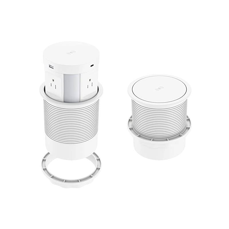 Automatic Pop up Outlet Wireless Charger Power Strip Surge Protector Recessed Outlet 4 AC Plug + TypeA and TypeC USB Port Outlets for Countertop Kitchen Island Conference Workbench