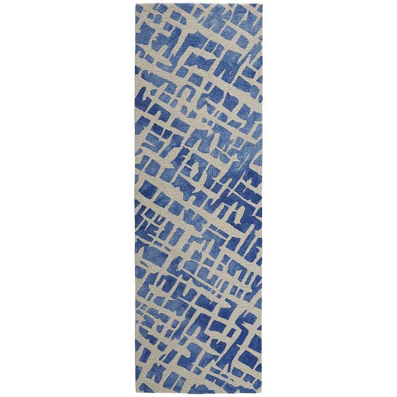 2'6"x8' Runner Hand Made Tufted Stripe Runner Blue - Feizy