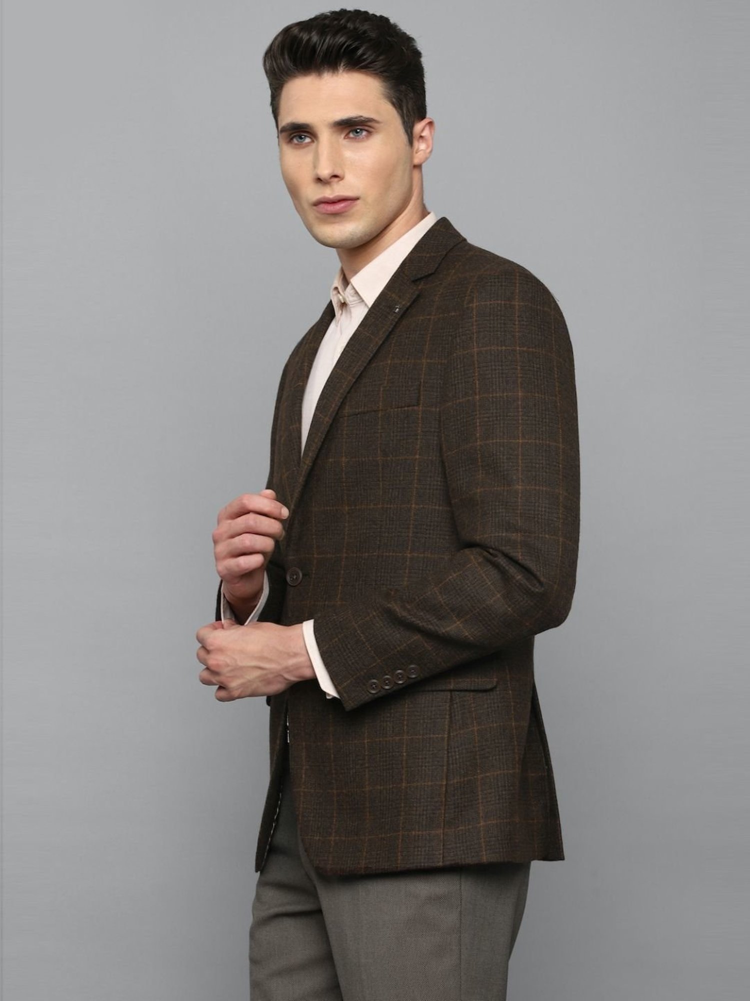 Louis Philippe Brown Regular Fit Checks Blazer
