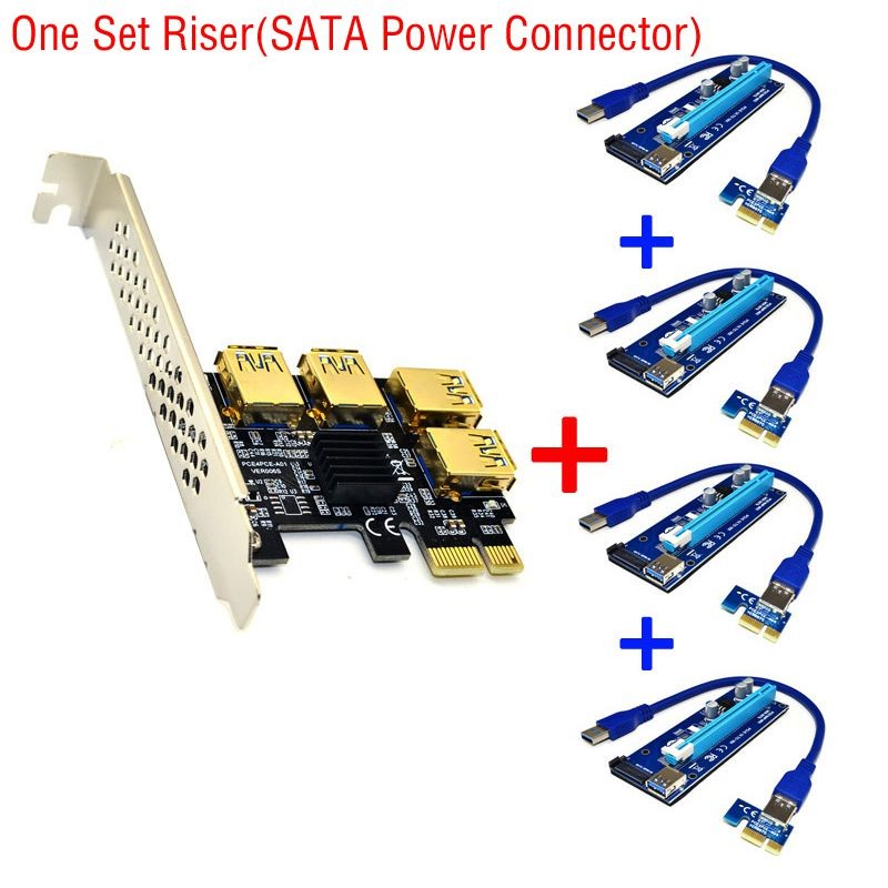 Plugadget Riser USB 3.0 PCI-E Express 1x to 16x Riser Card Adapter PCIE 1 to 4 Slot PCIe Port Multiplier Card for BTC Bitcoin Miner Mining