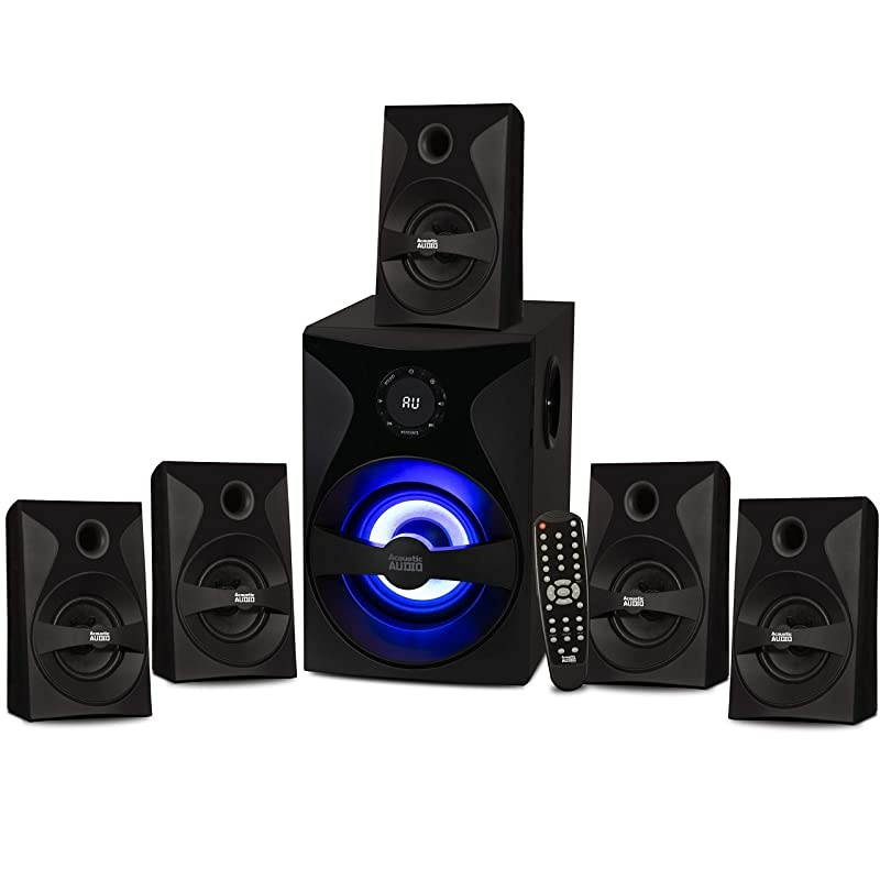 AA5400 Bluetooth 51 Speaker System with Sub Light and FM Home Theater 6 Speaker Set Black