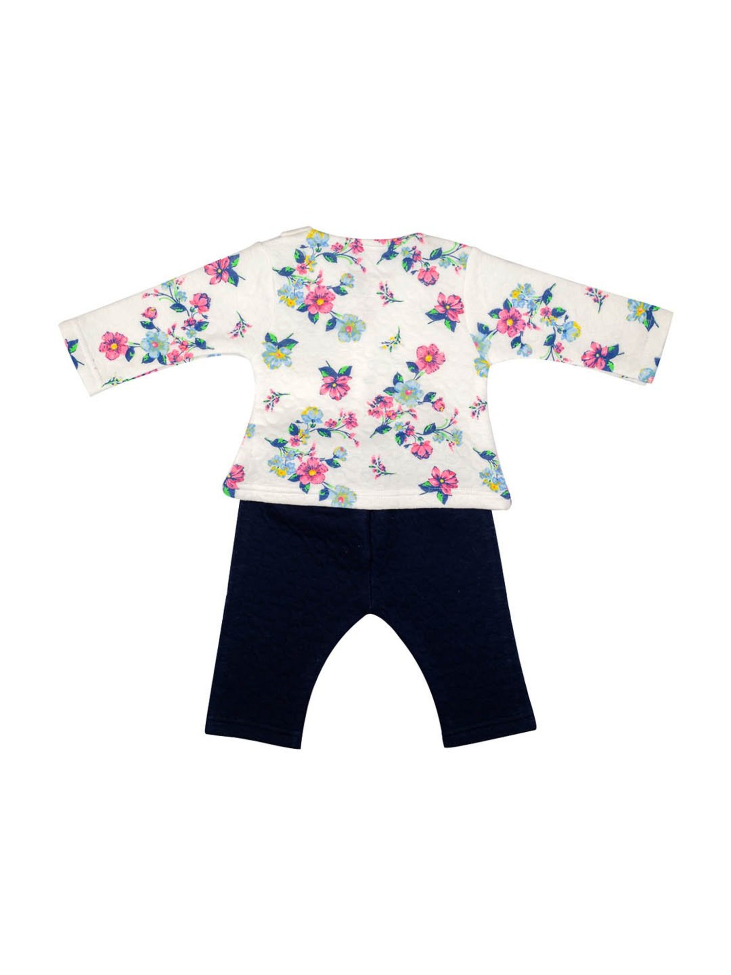 Mee Mee Kids White & Navy Floral Print Top with Pants