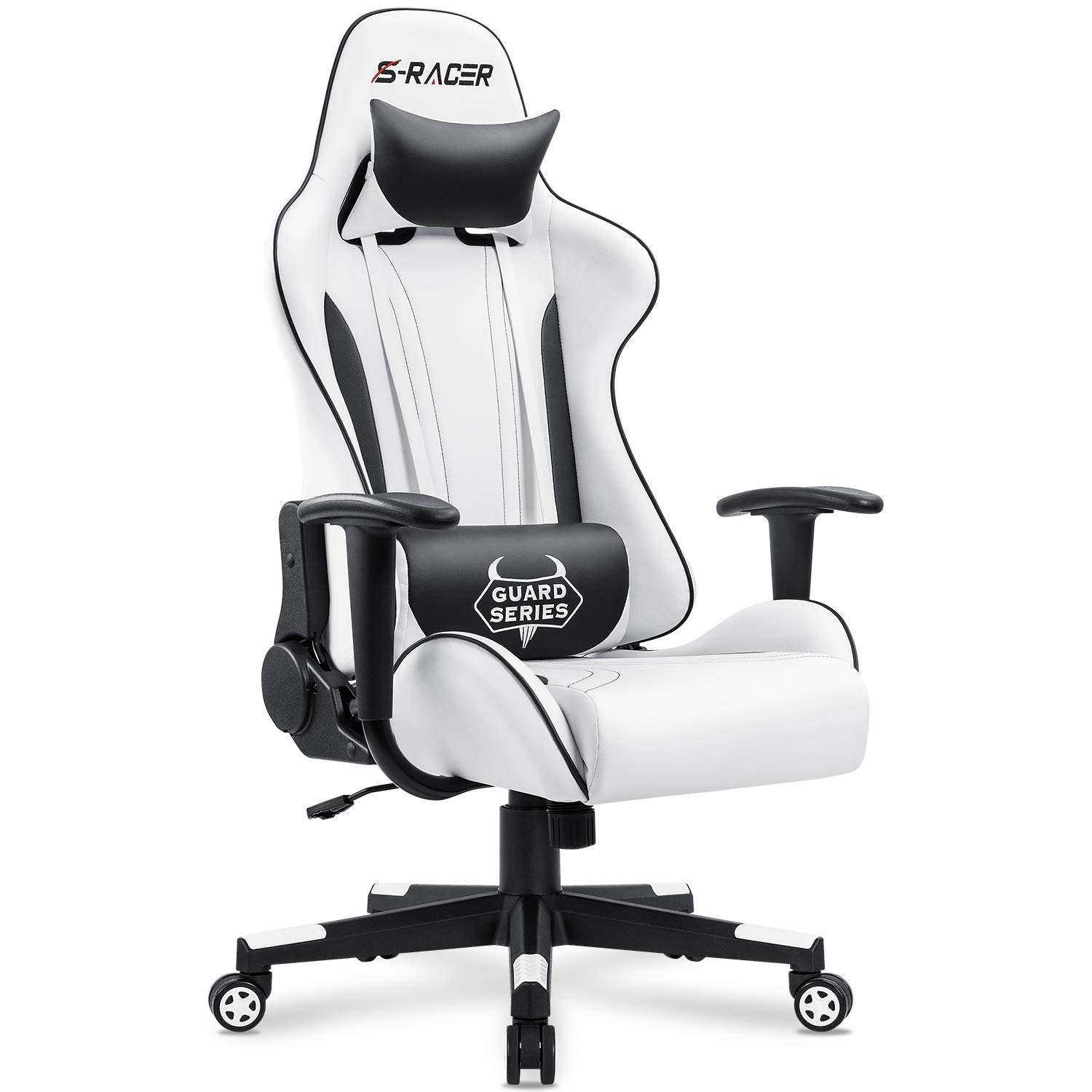 Homall Gaming Chair Office Chair High Back Racing Computer Desk Chair PU Leather Chair Executive and Ergonomic Swivel Chair with Headrest and Lumbar Support (White)