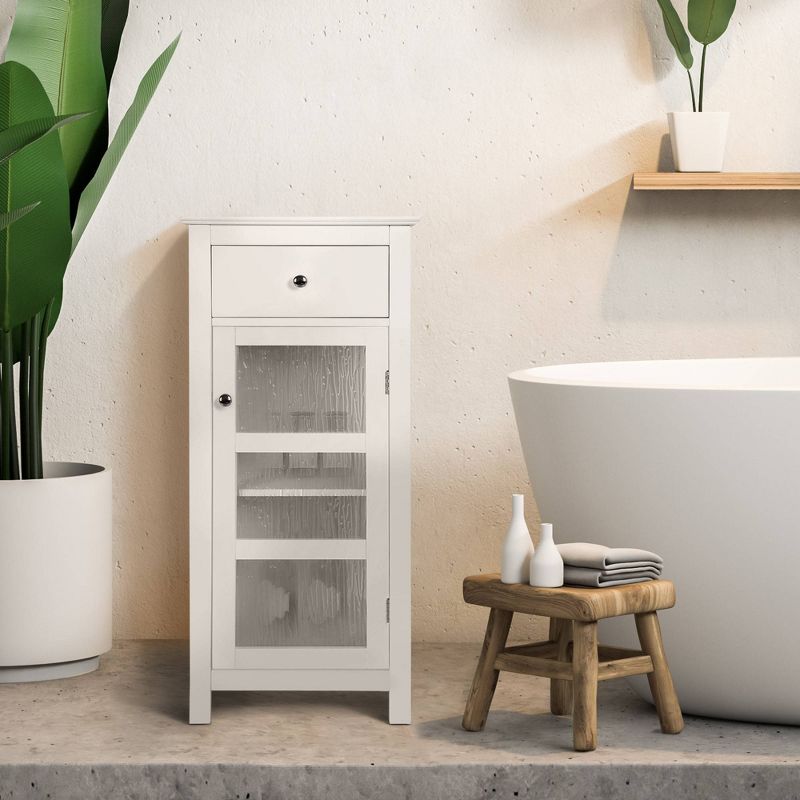 Teamson Home Ripple Slim Floor Storage Cabinet with Glass Door and Drawer White - Elegant Home Fashions