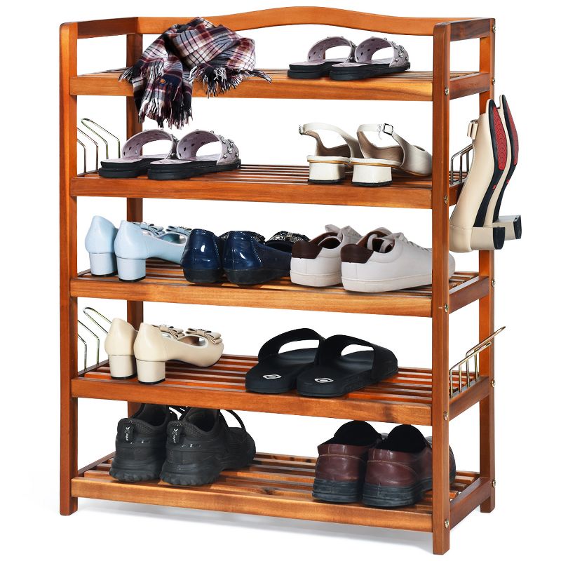 Costway 5-Tier Wood Shoe Rack Freestanding Shoe Storage Organizer Heavy-duty