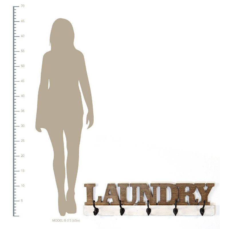 35.25" x 8.5" Laundry Wall Hooks Black/White - Stratton Home Décor
