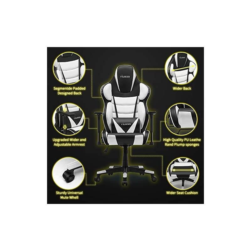 Contoured Gaming Chair Adults Racing Computer Gamer Chair with Fully Foam, Esports Video Game Chair, PU Leather Executive Office Chair with Lumbar Support (White)