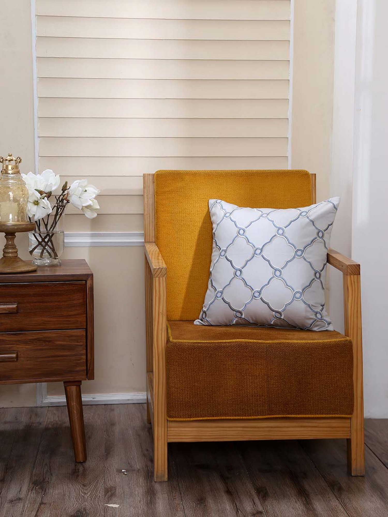 Maspar Fretwork Light Blue Cotton Cushion Cover