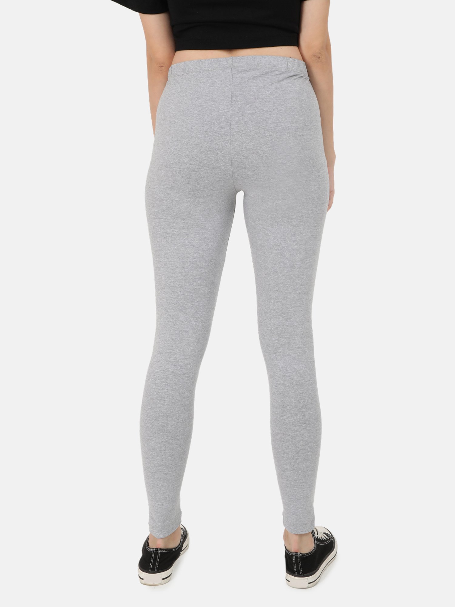 Bene Kleed White & Grey Cotton Slim Fit Leggings (Pack Of 2)