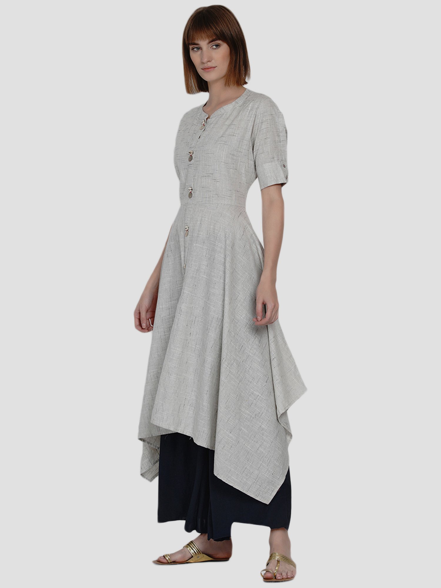 Women Republic Grey Cotton A Line Kurta
