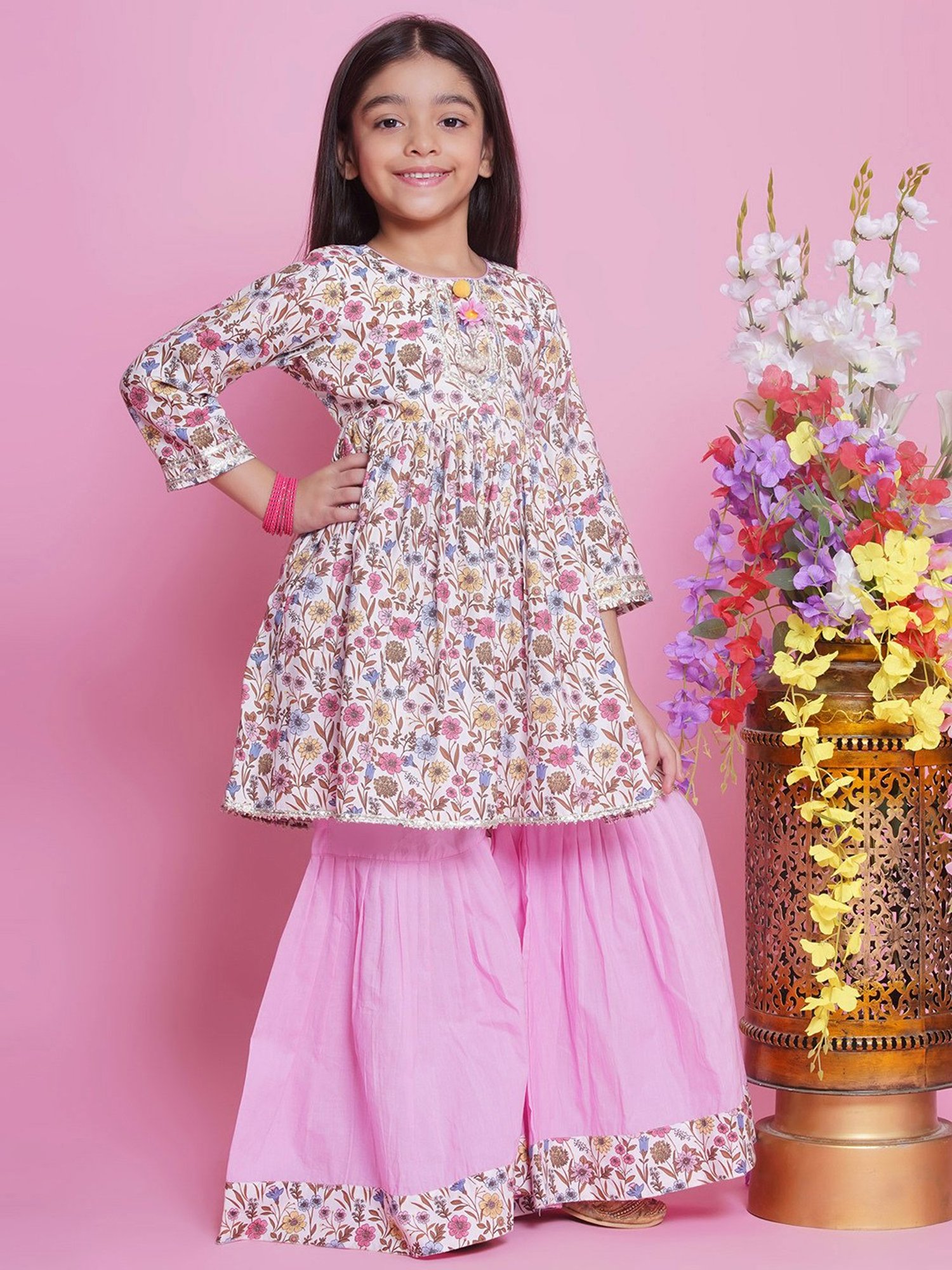 VASTRAMAY Kids Blue & White Cotton Over Dyed Kurta Set