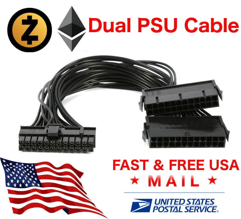 24 Pin 20+4 Dual Multiple PSU Power Supply Splitter Adapter 30 cm 18AWG USA FAST