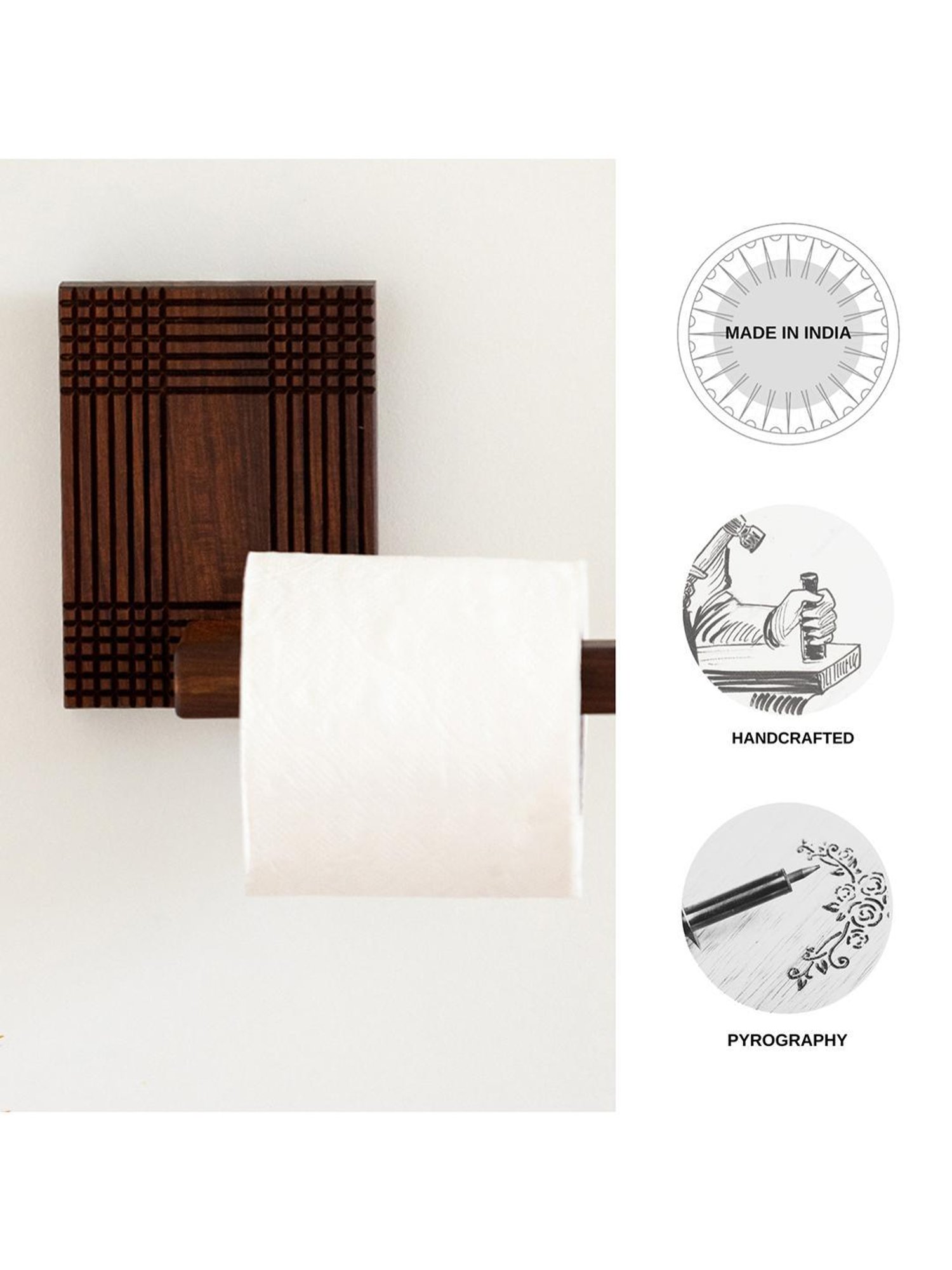 ExclusiveLane Brown Sheesham Wood Checkered Frame Handcrafted Tissue Roll Holder