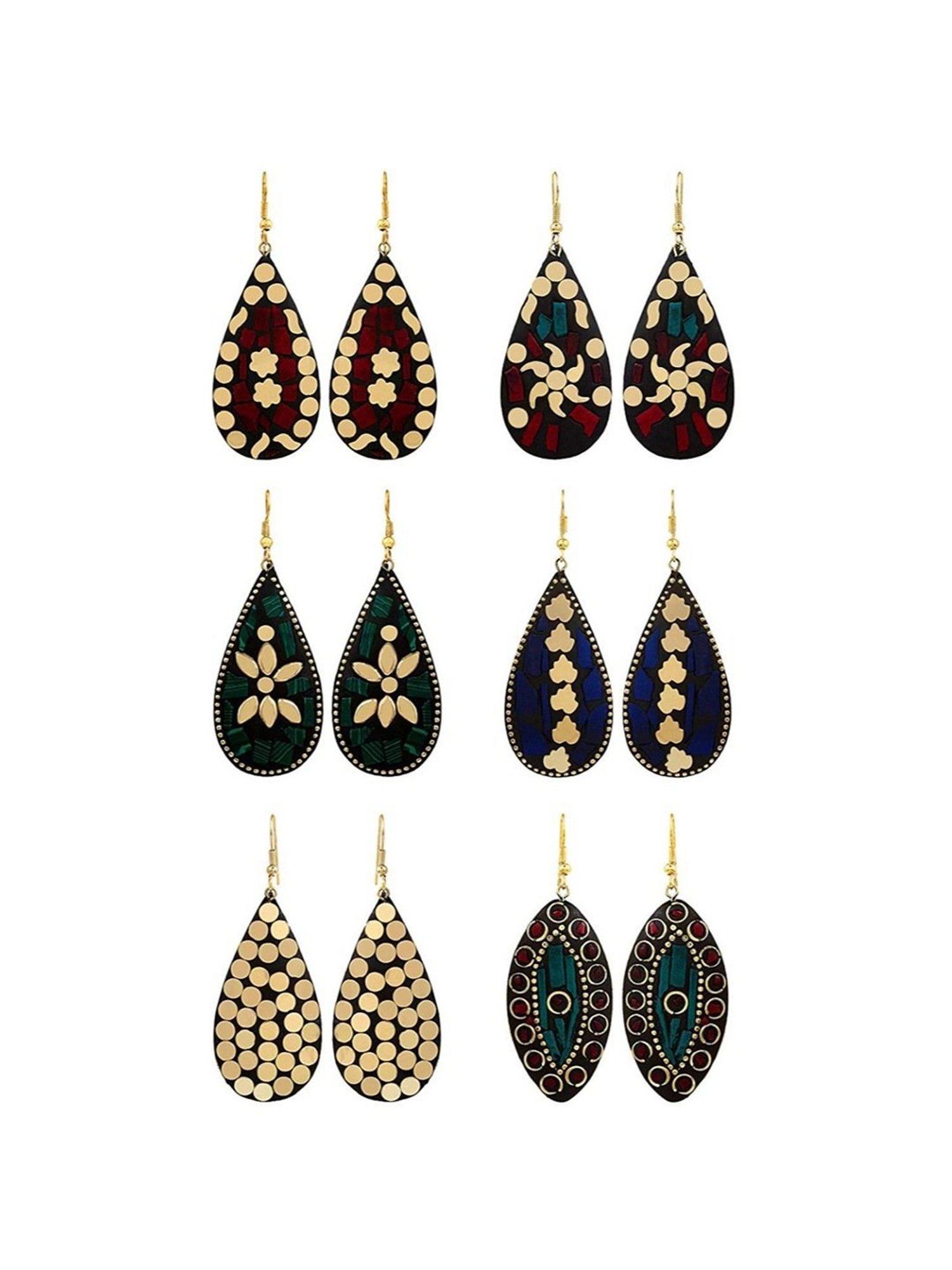 YouBella Gold-Plated Multi Stylish Afghani Tibetan Dangler Earrings for Women - Set of 6