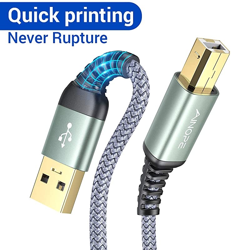 Printer Cable, 6.6FT/2 Meter Printer Cord Never Rupture 2.0 Type A Male to B Male Scanner Cord High Speed for HP, Canon, Dell, Epson, Lexmark, Xerox and More