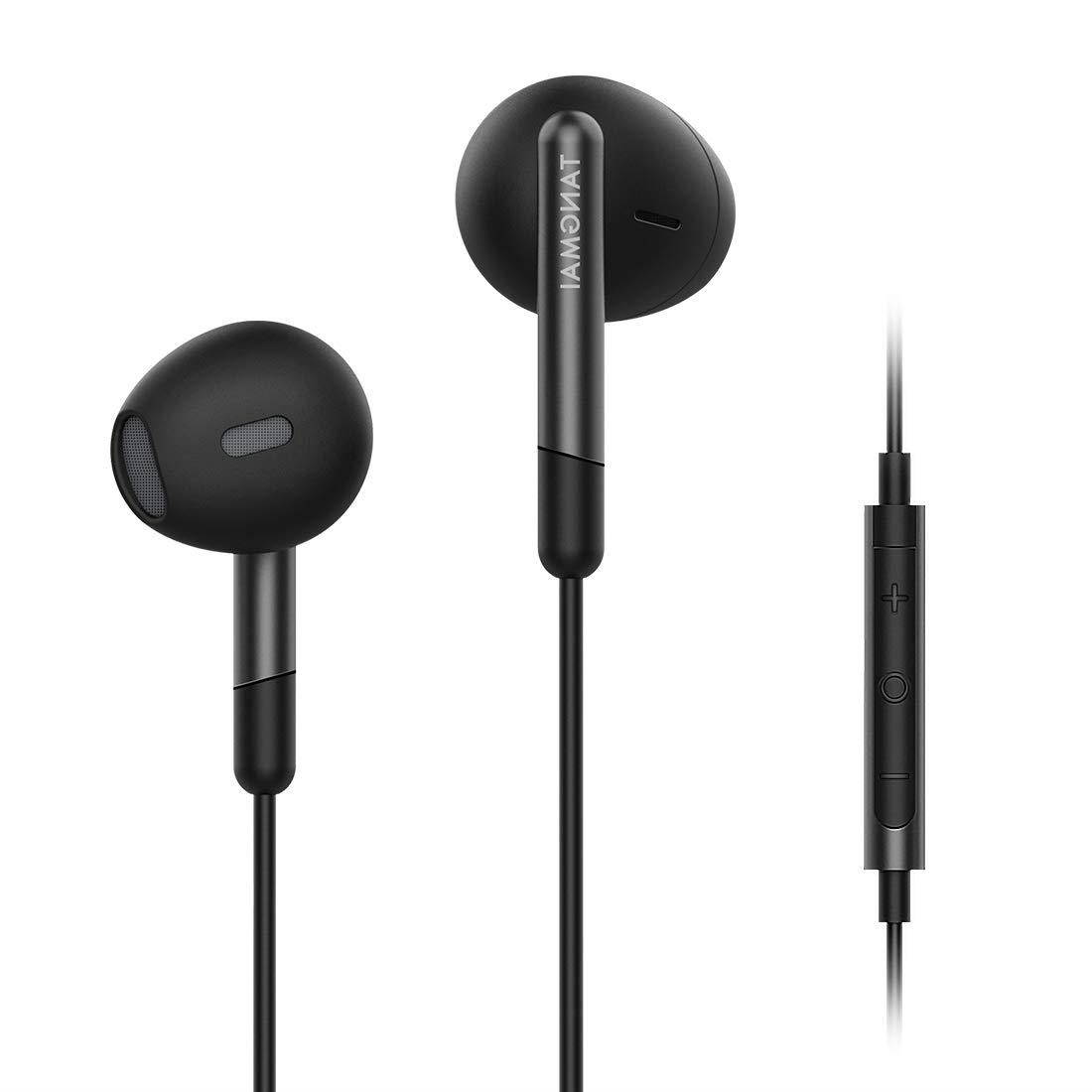 TANGMAI in Ear Headphones Wired Earbuds with Microphone, Wired Earphones with 13.6mm Extra Big Drivers, HiFi Deep Bass Lightweight Comfortable Wearing 3.5mm Earbuds for Laptop/Smartphone/PC, Black