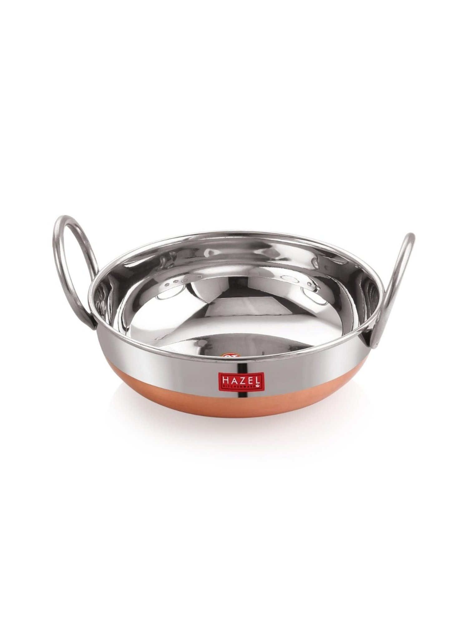 HAZEL Alfa Premium Heavy Gauge Stainless Steel Kadai with Copper Bottom (1 ltr), Silver & Copper