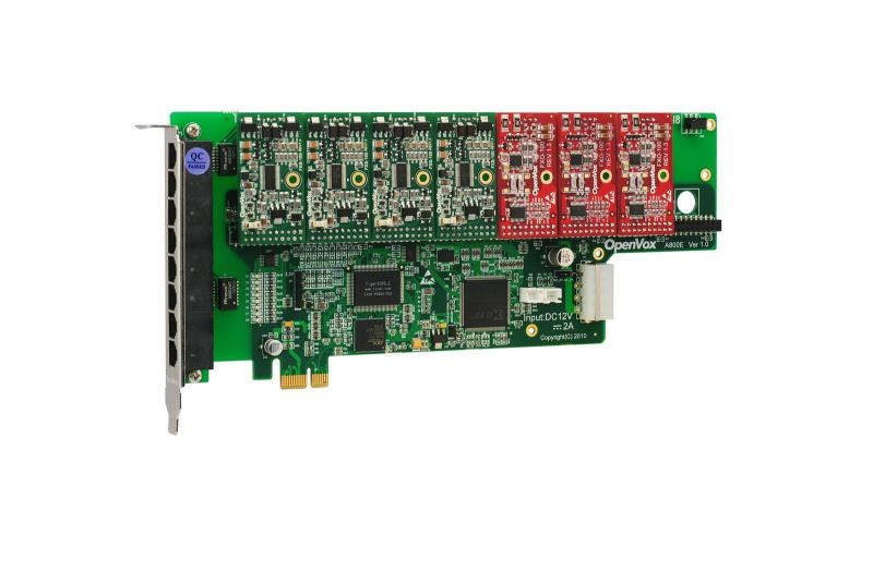 OpenVox A800E43 8 Port Analog PCI-E Base card + 4 FXS + 3 FXO